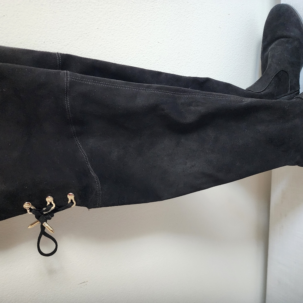 Ivanka Trump, black soft suede over the knee boots.  Sz 8.5 with gold accents. - Picture 2 of 8